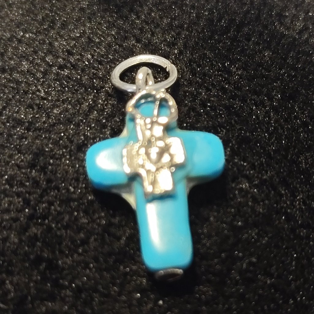 Small Cross Charm In Aqua 6$